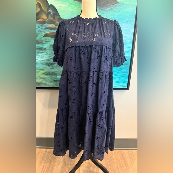 Kate Spade Butterfly Eyelit Dress Navy Size L - Picture 2 of 10